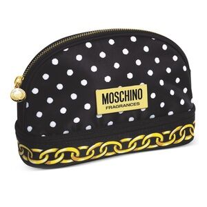 Moschino Black and White Dotted Pouch with Yellow Chain Accent